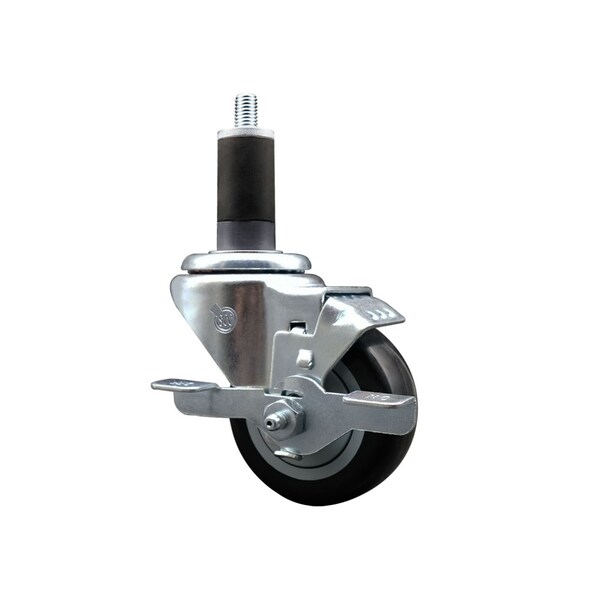 Service Caster 3.5'' SS Black Poly Swivel 1-1/4'' Expanding Stem Caster with Brake SCC-SSEX20S3514-PPUB-BLK-TLB-114 - main